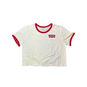 Levi’s Women’s Cotton White Logo Ringer Tee - Cropped, Size Medium